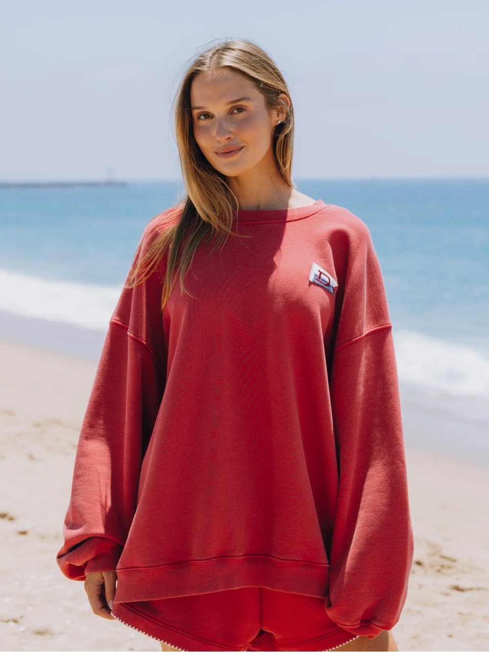 Daily Drills Oversized Out East Crew-Sunbleached Vintage Red-XS/S-NWT